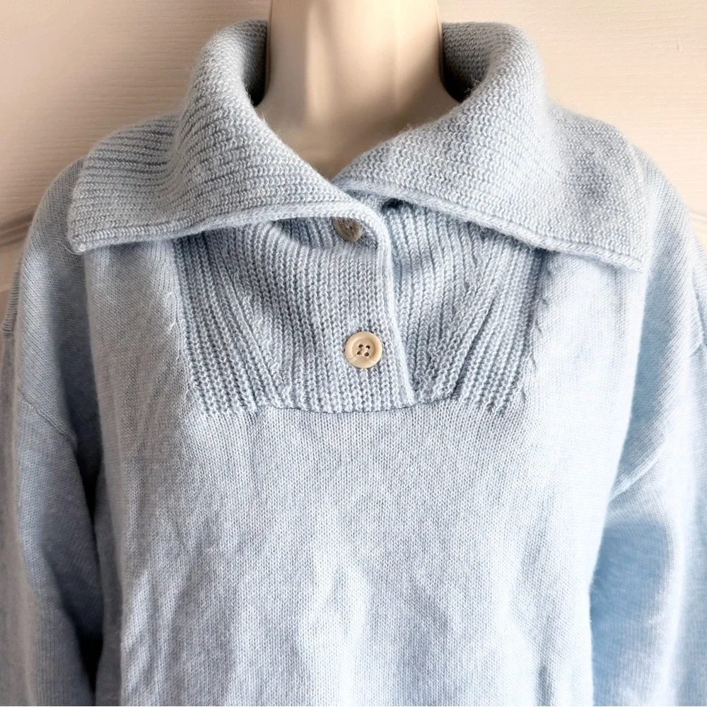 Talbots Sweater Breton Button Wide Collar Pullover - Picture 3 of 8